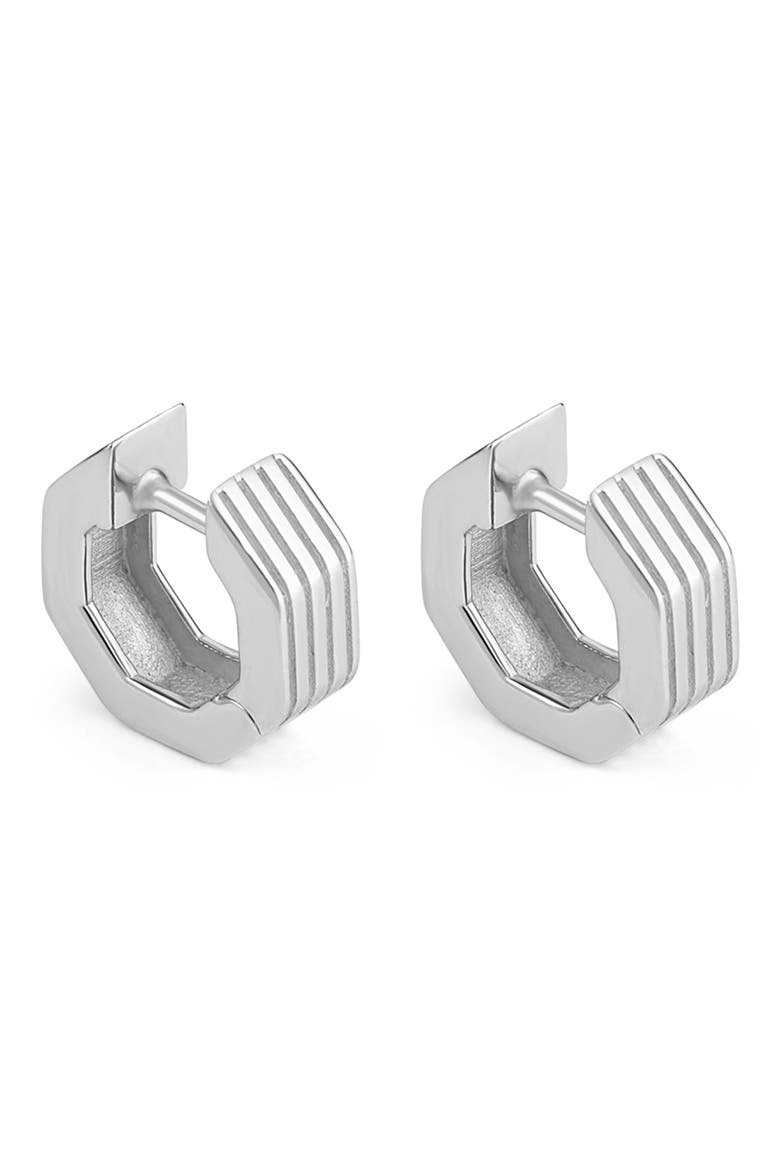 Octagon Huggie Hoop Earrings, Main, color, SILVER