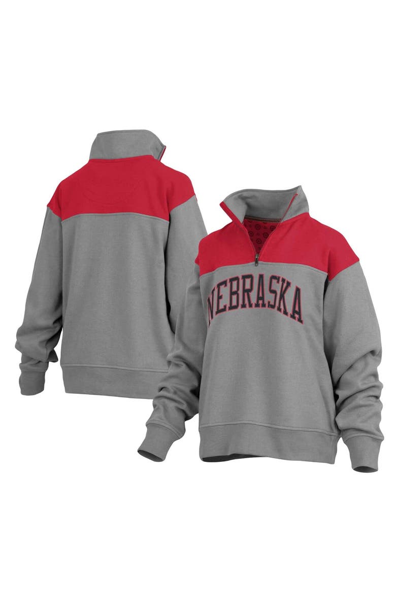 PRESSBOX Women's Pressbox Gray Nebraska Huskers Avon Fleece Quarter-Zip Jacket, Alternate, color,