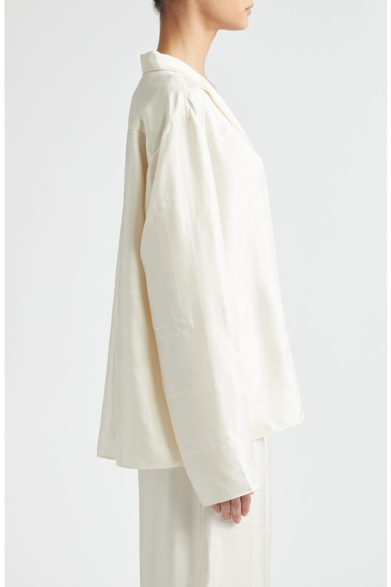Monogram Embroidered Organic Silk Pajama Top, Alternate, color, CREAM
