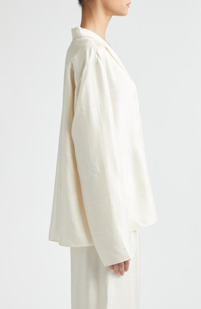 TOTEME Monogram Embroidered Organic Silk Pajama Top, Alternate, color, Cream