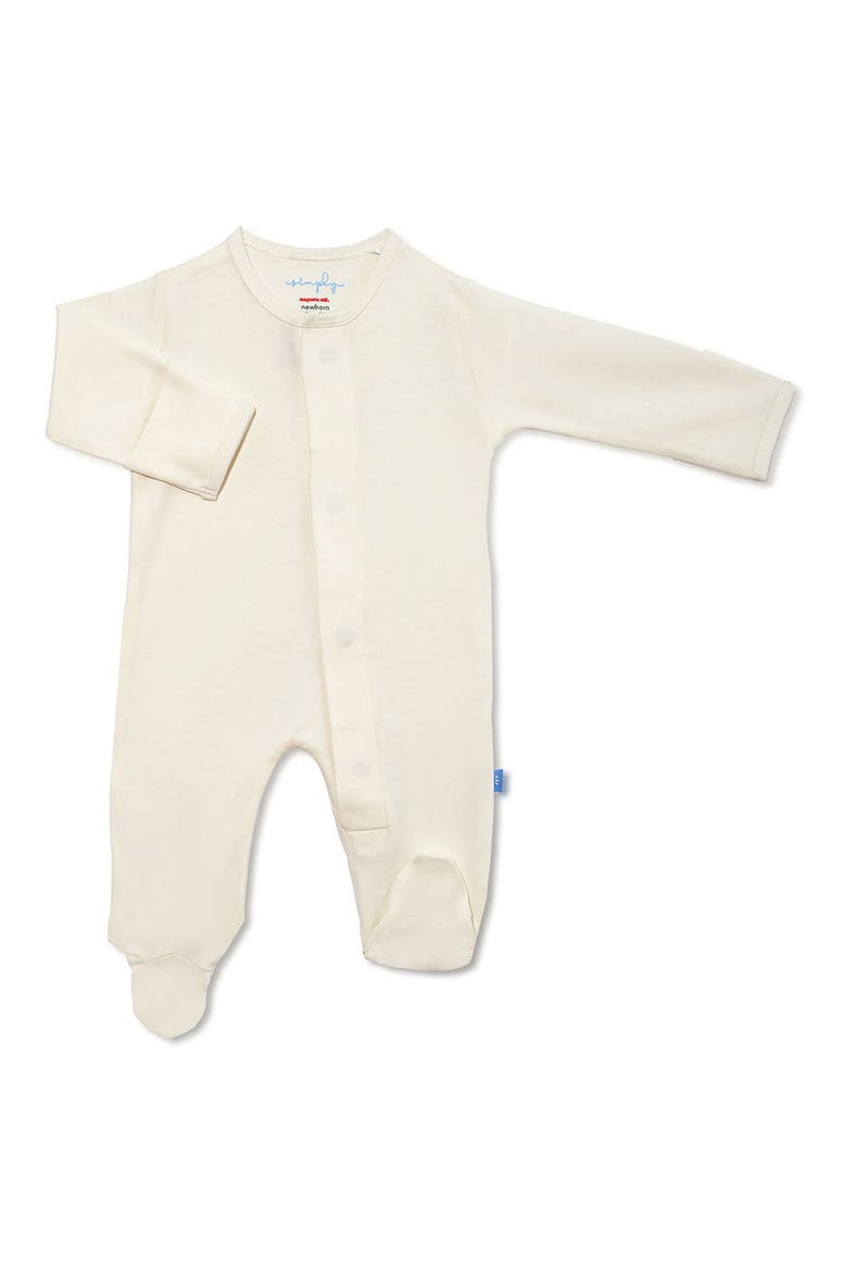 Solid Organic Cotton Magnetic Footie, Main, color, CREAM SOLID