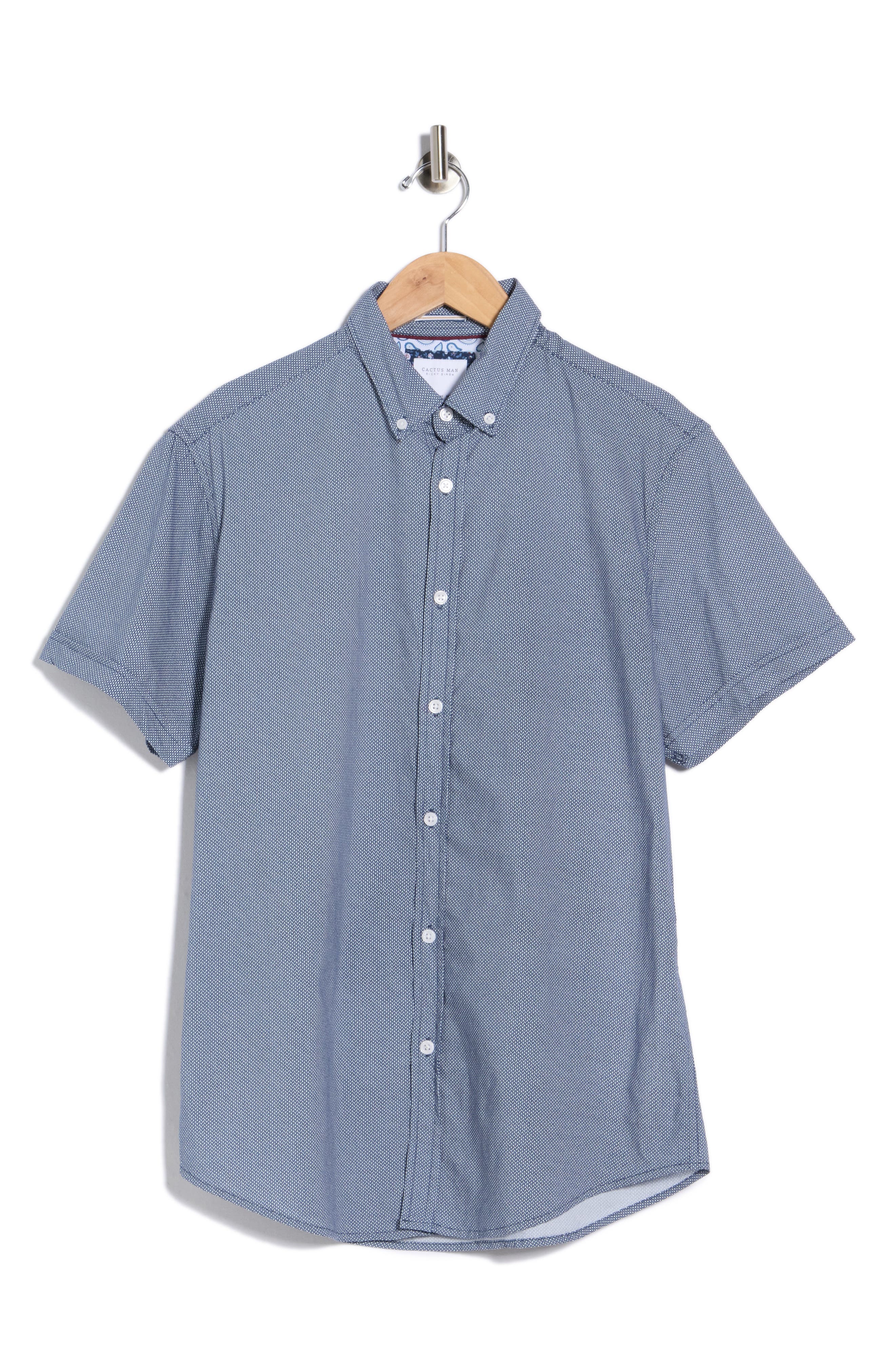 DENIM AND FLOWER Geometric Print Short Sleeve Button-Down Shirt