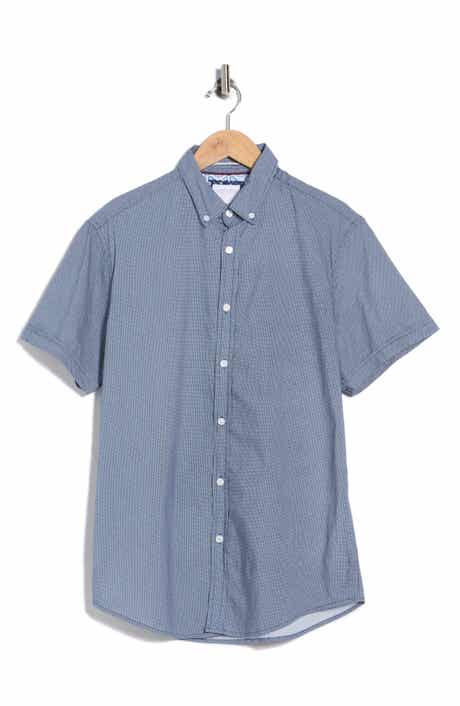 DENIM AND FLOWER Geometric Print Short Sleeve Button-Down Shirt