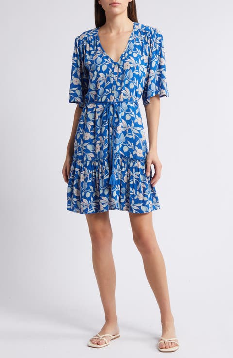 Orinda Tie Waist Button-Up Crepe Minidress
