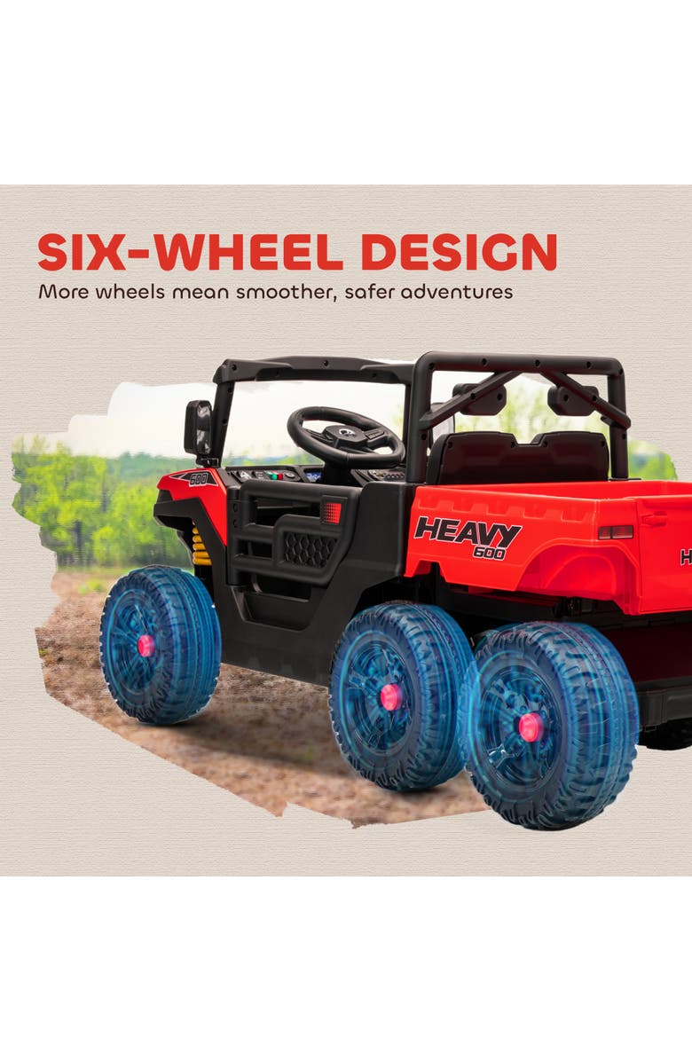 Qaba 24V Kids Ride On Truck with 6 Wheels 2 Seater 4WD Electric Ride On Car with Dump Bed Remote Control Wheel Suspension for Years, Alternate, color, Red