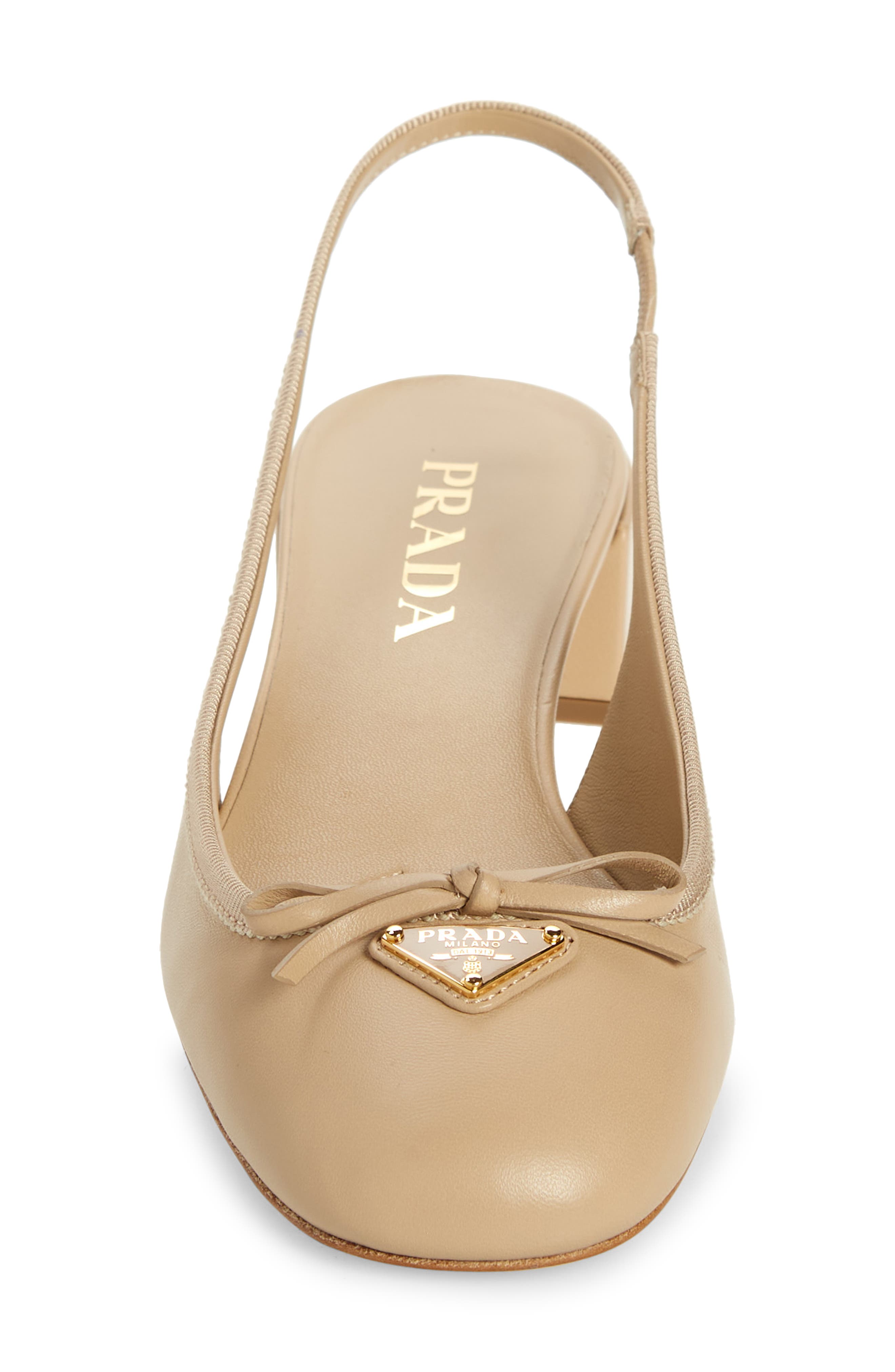 Triangle Logo Bow Slingback Pump, Alternate, color, BEIGE