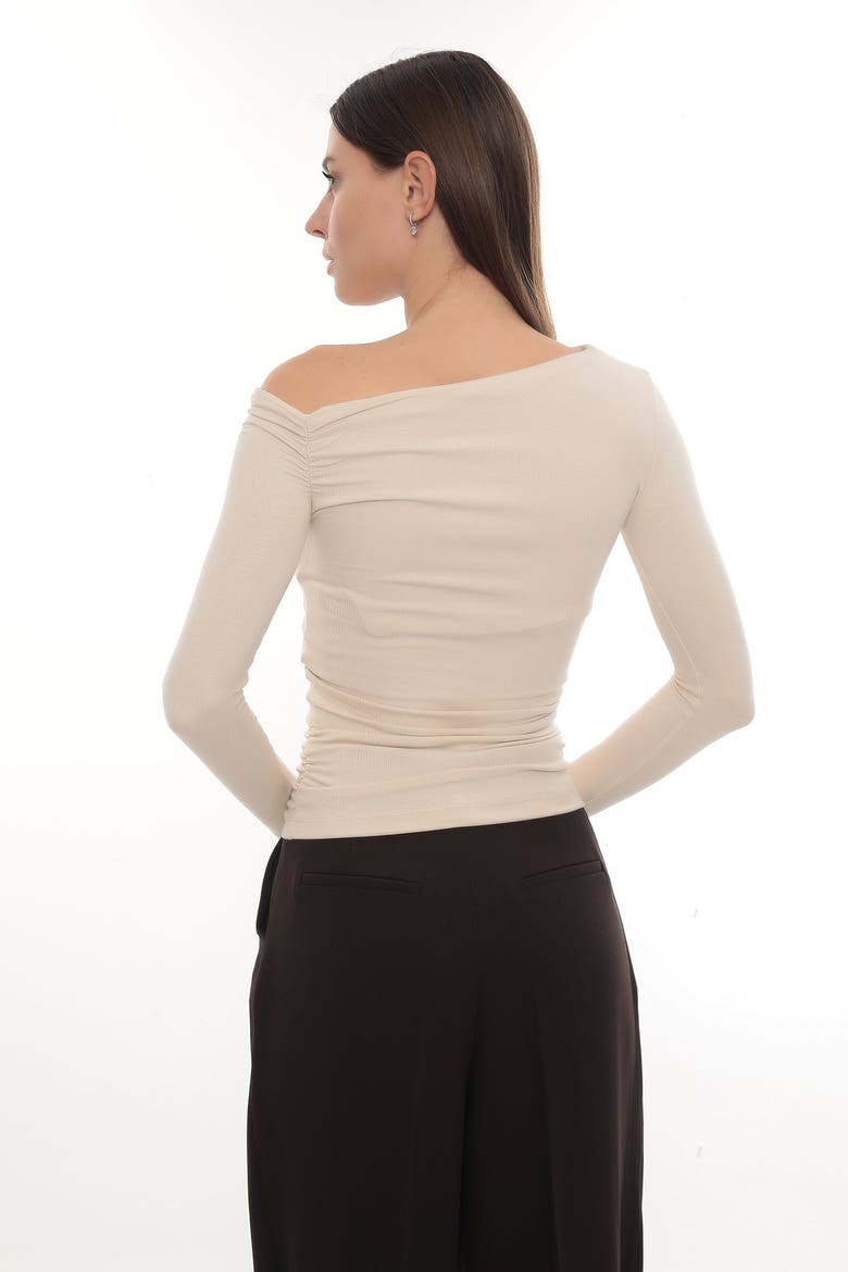 Lune Asymmetric Off-Shoulder Long Sleeve Stretch Top, Alternate, color, Ecru