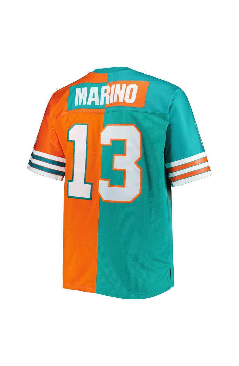 Mitchell & Ness Men's Mitchell & Ness Dan Marino Aqua/Orange Miami Dolphins Big & Tall Split Legacy Retired Player Replica Jersey, Alternate, color,