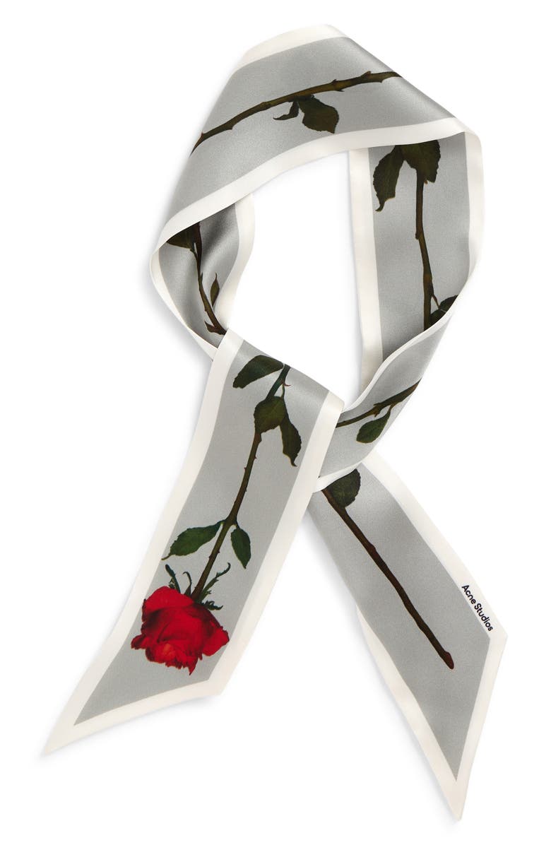 Acne Studios Villy Rose Midsummer Thin Silk Scarf, Alternate, color, White