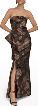 Donna Karan New York Metallic Floral Jacquard Strapless Gown