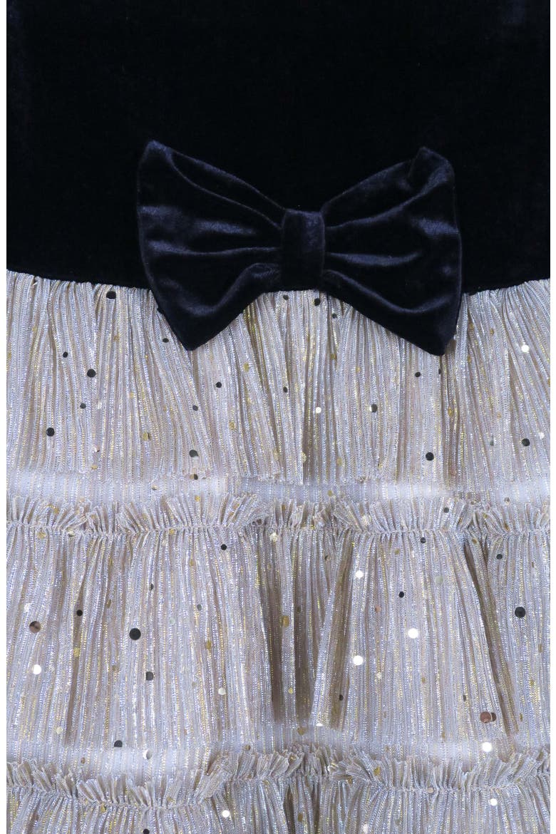 Kids' Long Sleeve Plissé Tiered Dress, Alternate, color, GOLD/BLACK
