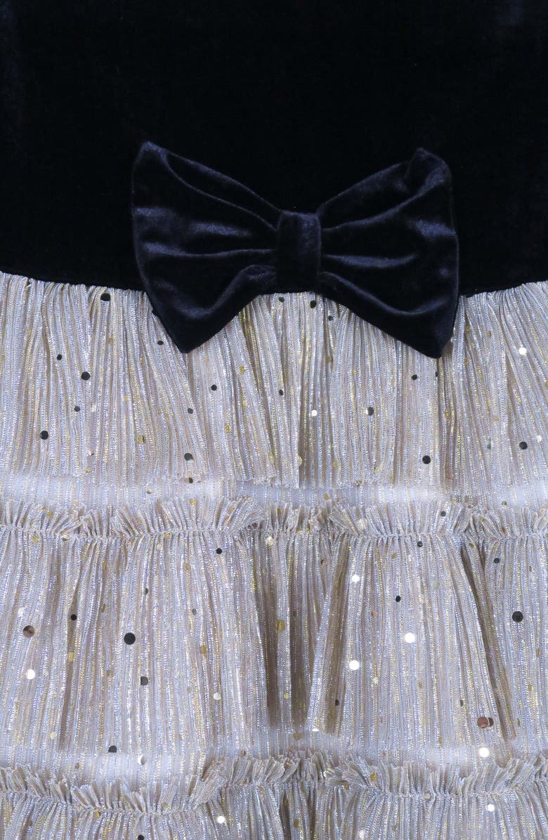 Zunie Kids' Long Sleeve Plissé Tiered Dress, Alternate, color, Gold/Black