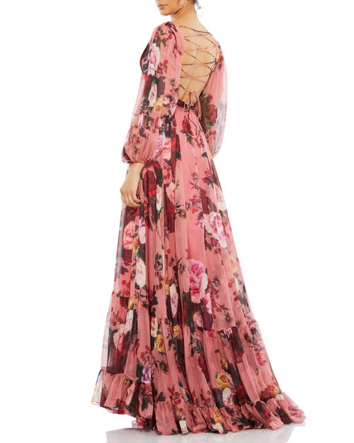 Mac Duggal Floral Cutout Open Back Blouson Sleeve Dress