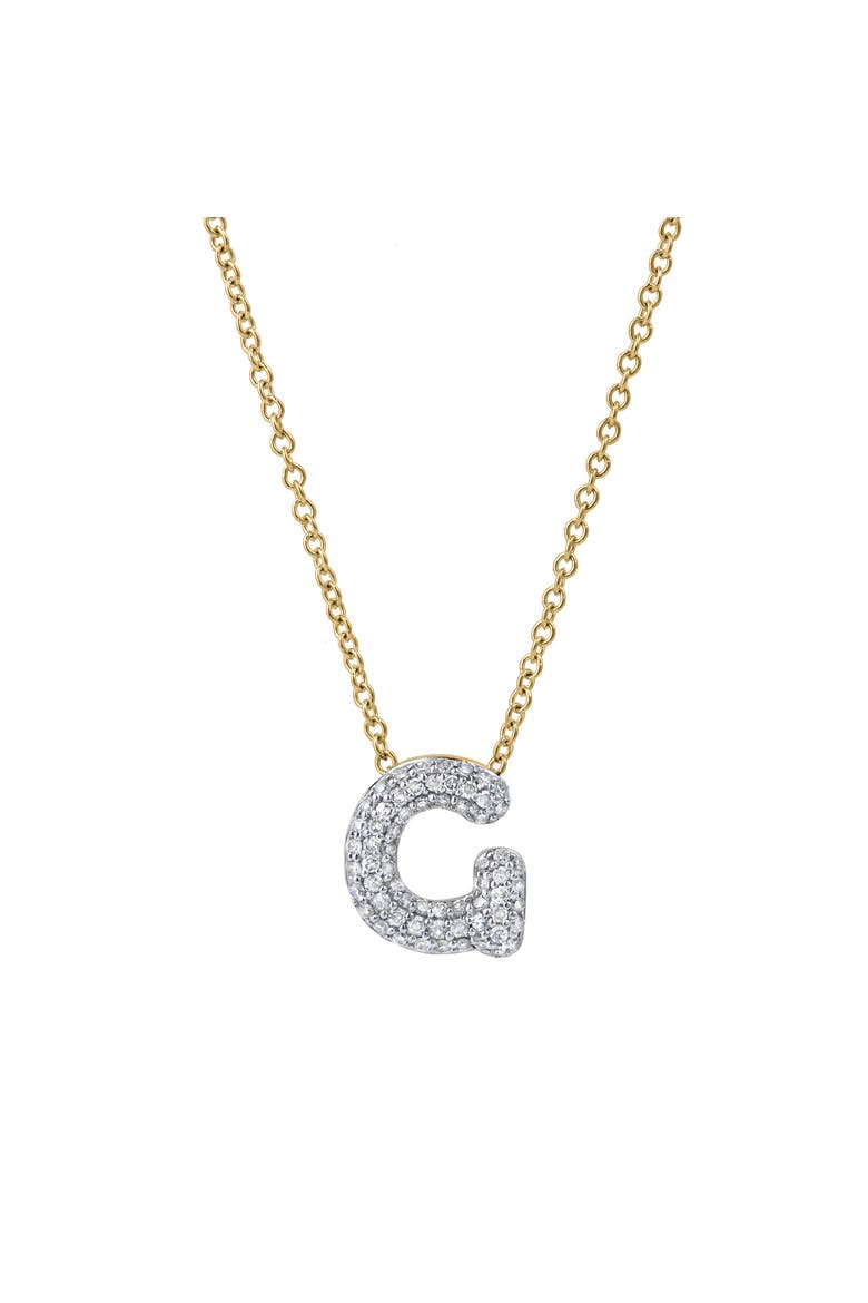 Small Bubble Initial Letter 14K Yellow Gold Diamond Pendant Necklace, Main, color, Gold G