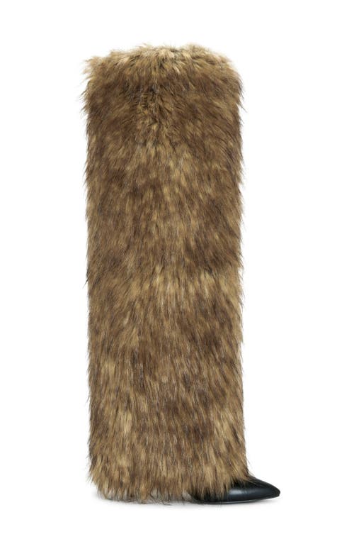 Azalea Wang Langleye Faux Fur Over-the-knee Stiletto Boot In Brown