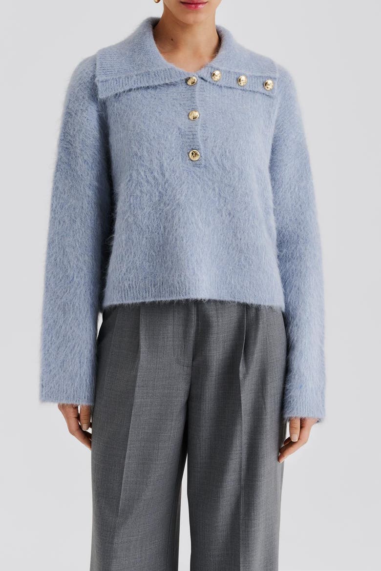 Yselle Long Sleeve Collared Sweater, Alternate, color, Blue