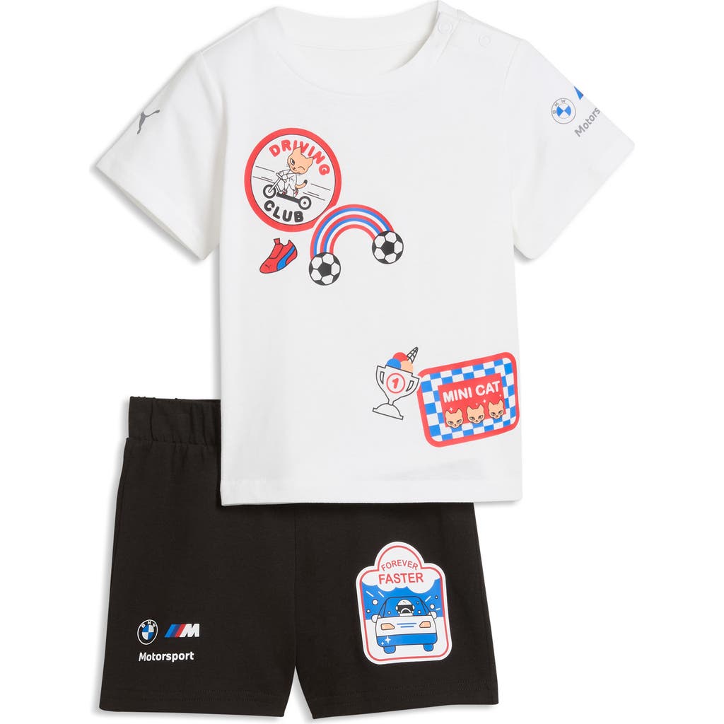 Puma X Bmw M Motorsport Kids' Cotton T-shirt & Shorts Set In White