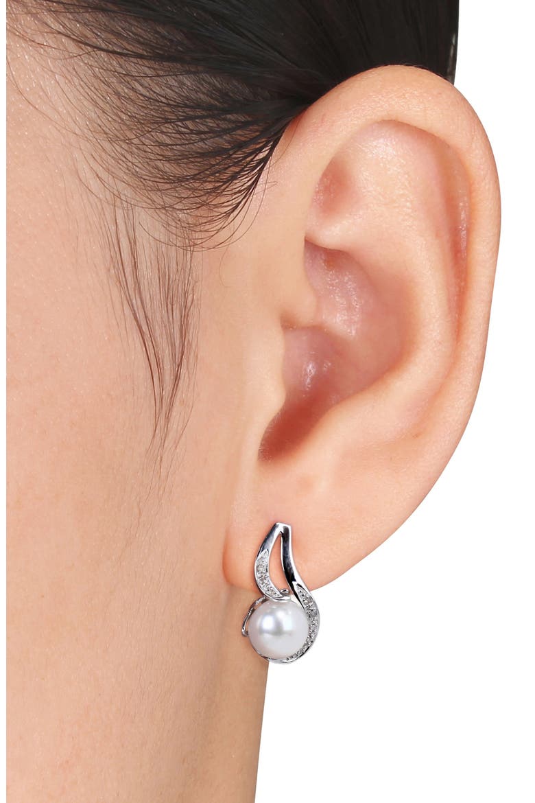 Cultured Freshwater Pearl & Diamond Pendant Necklace & Stud Earrings Set, Alternate, color, WHITE