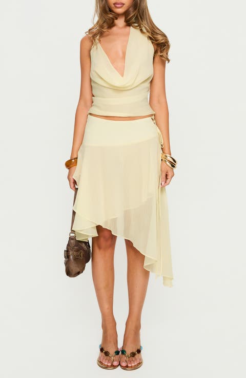 Evaleine Cowl Neck Chiffon Halter Top