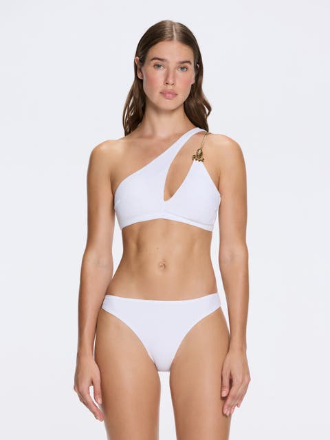 Grasse Gold Chain One-Shoulder Textured Bikini Top
