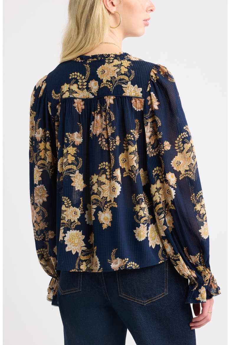 Floral Ruffled Button Front Shirt, Alternate, color, NAVY WALLPAPER FLORAL