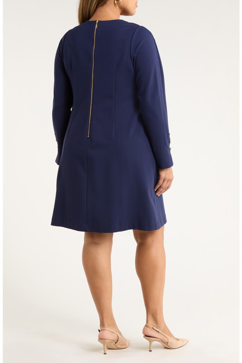 Bow Detail Long Sleeve Ponte Dress, Alternate, color, NAVY