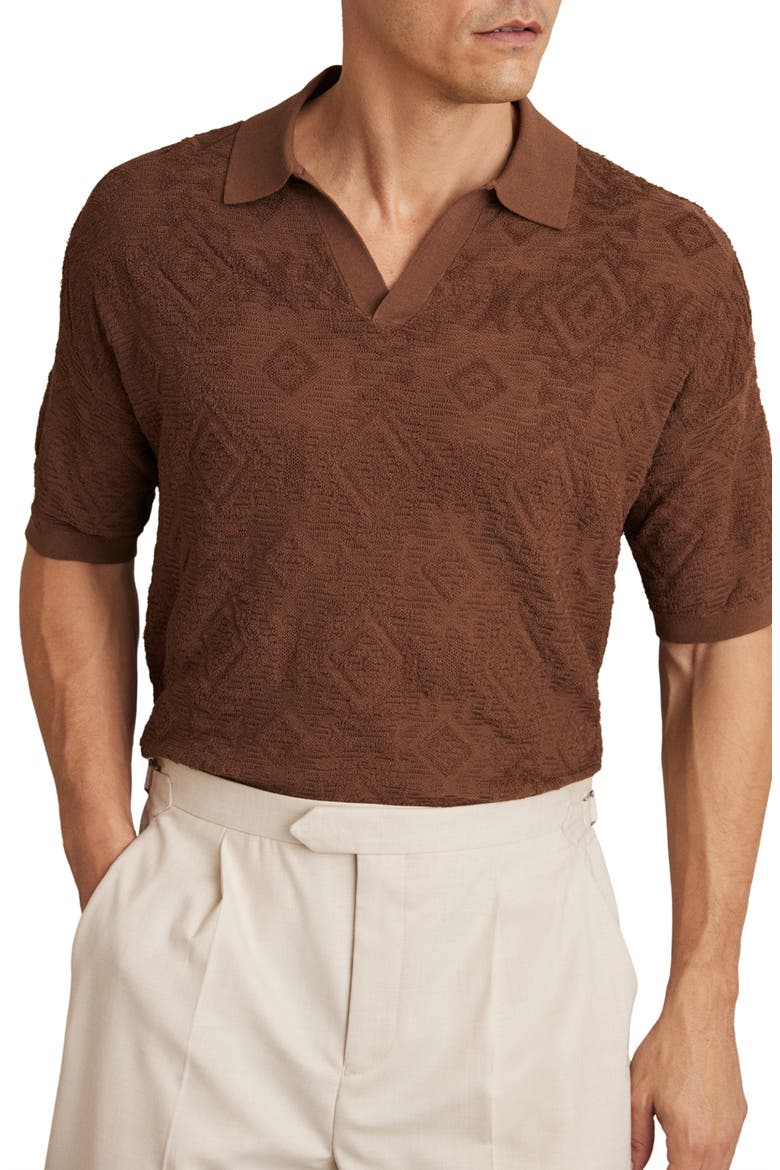 Banks Johnny Collar Textured Polo Sweater, Main, color, TOBACCO