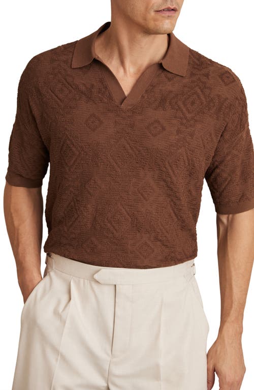 Reiss Banks Johnny Collar Textured Polo Sweater In Brown