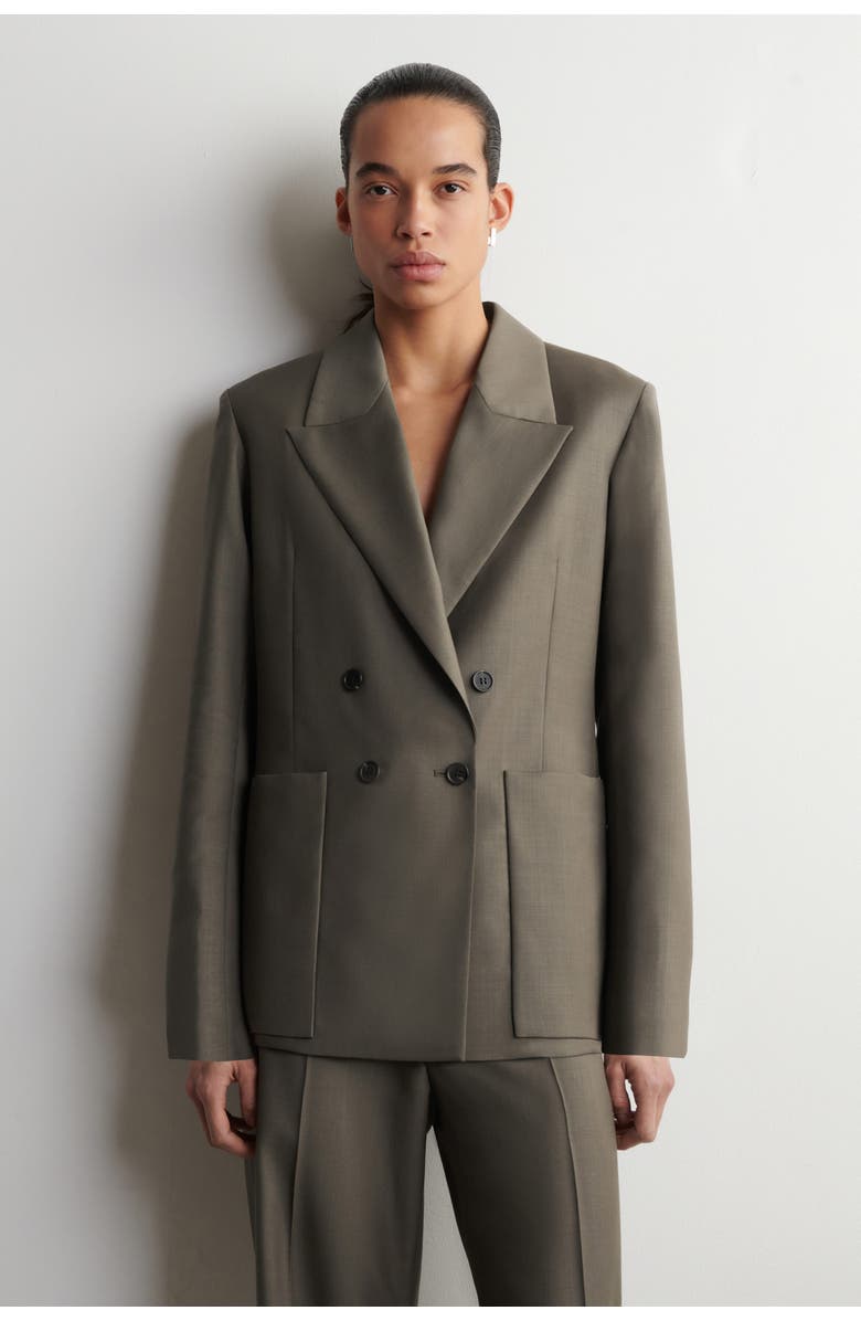 COS Double-Breasted Wool-Twill Blazer, Main, color, Taupe