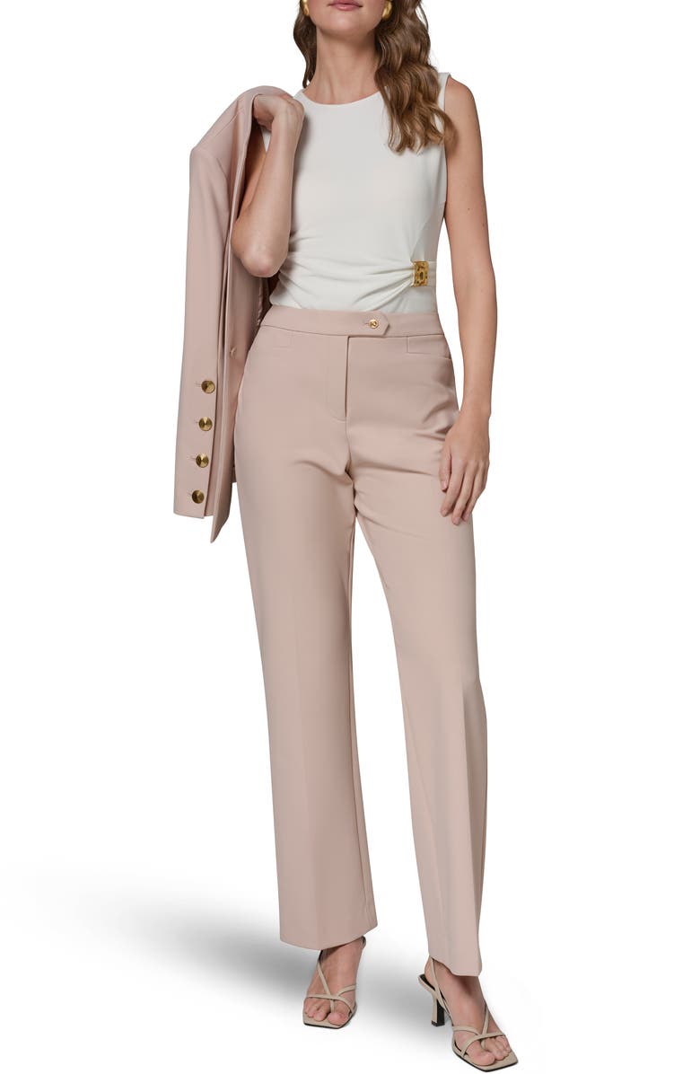 Donna Karan New York Side Button Flat Front Straight Leg Pants, Alternate, color, Snow Petal