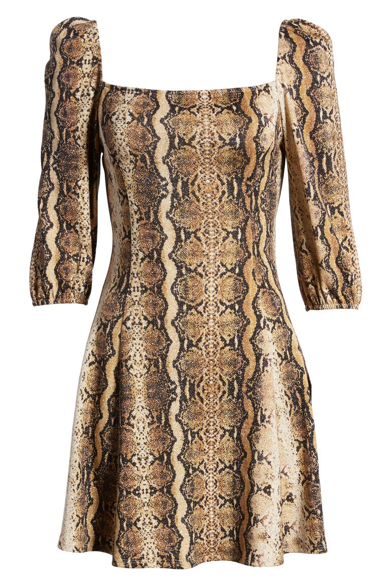 Snakeprint Fit & Flare Dress, Alternate, color, CAMEL BROWN