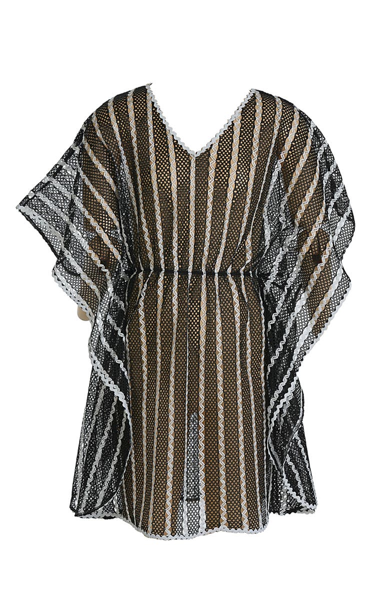 NESSI BYRD Striped Mesh Caftan Pareo, Main, color, Black-White