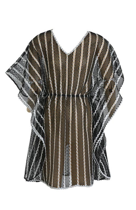 Striped Mesh Caftan Pareo