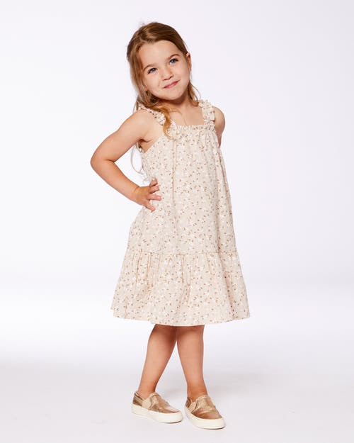 Deux Par Deux Girl's Printed Eyelet Dress Beige And Small Flowers In Beige And Small Flowers