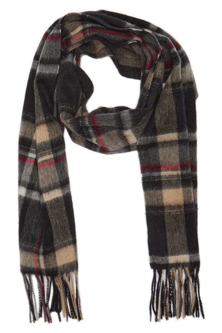 Men's Cashmere Fringe Scarf, Main, color, BLACK MULTI PLAID