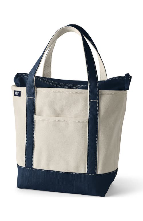 Lands' End Zip Top Canvas Tote Bag In Natural/radiant Navy