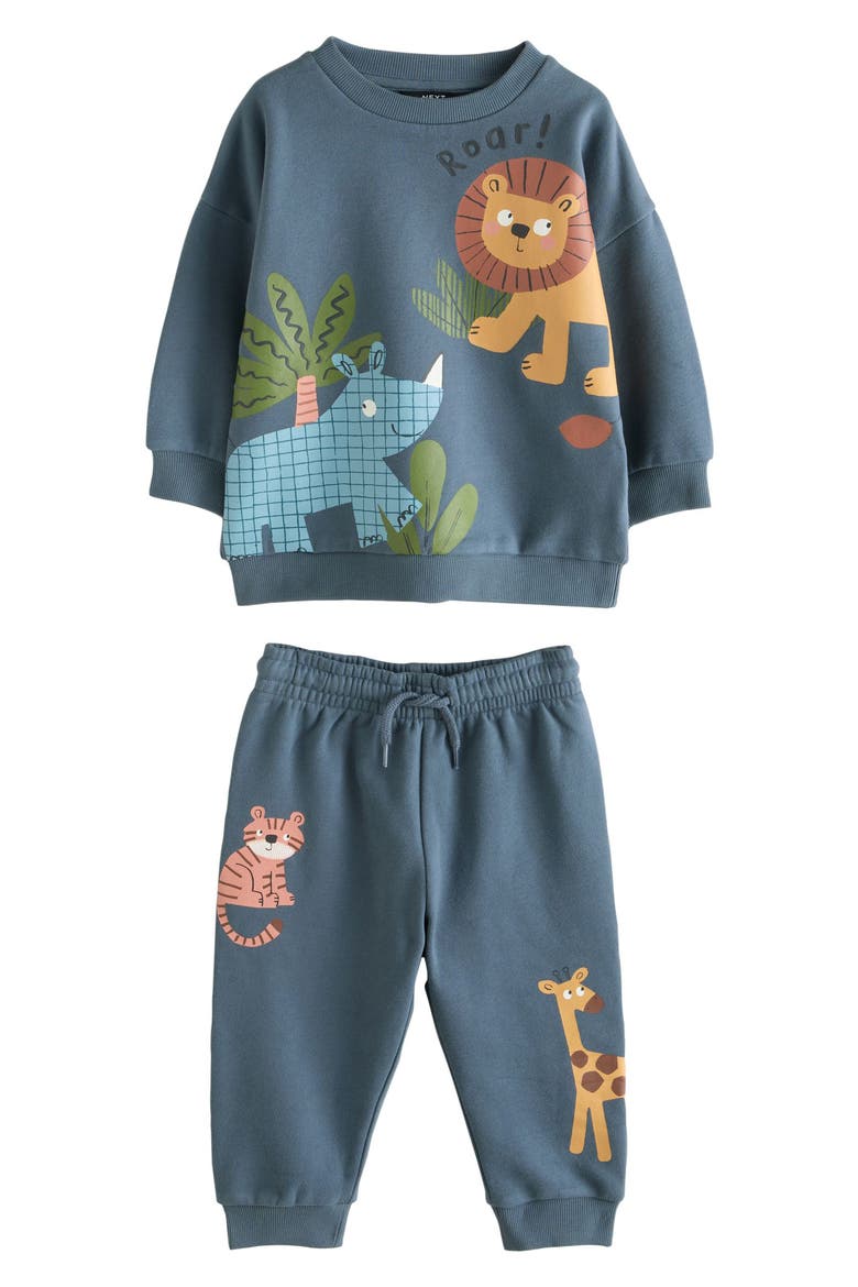 Kids' Safari Cotton Blend Sweatshirt & Joggers Set, Main, color, BLUE