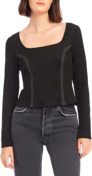 FIFTEEN TWENTY Contrast Stitch Faux Suede Top