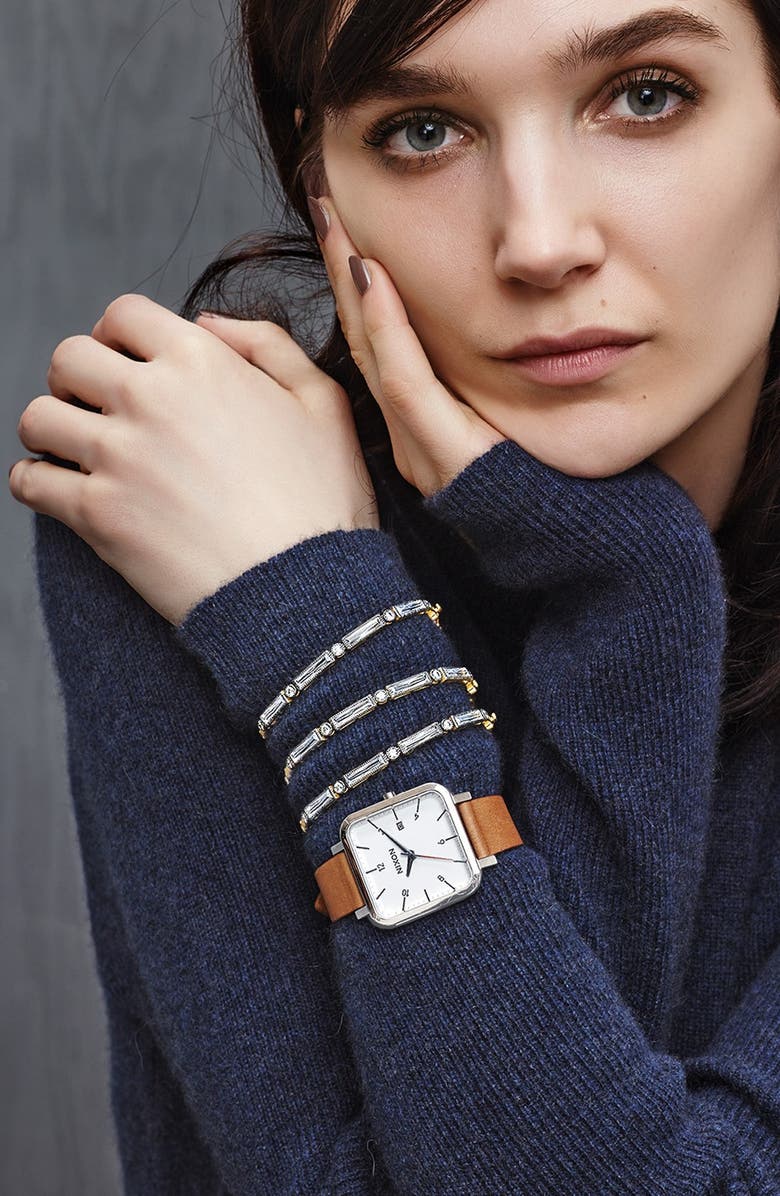 Nixon Ragnar Square Leather Strap Watch, 36mm, Alternate, color, 