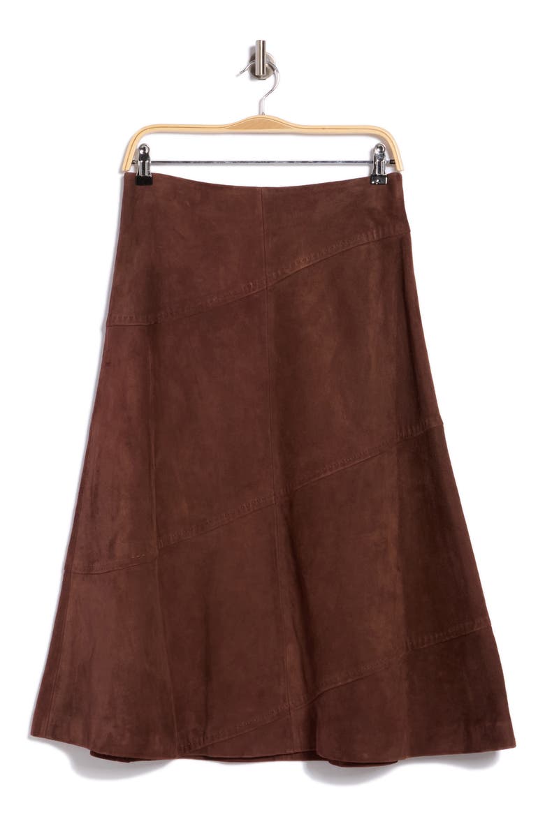 Sosie Suede Midi Skirt, Main, color, DARK CHOCOLATE