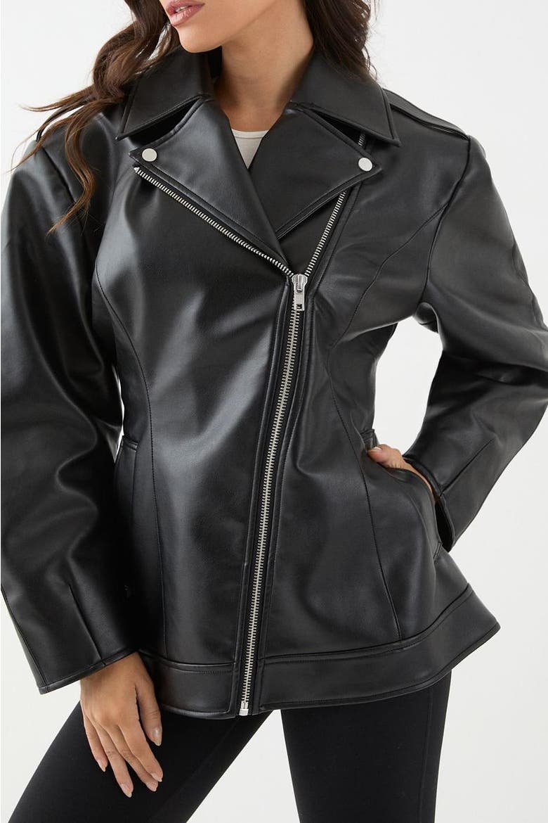 Faux Leather Biker Jacket, Alternate, color, Black