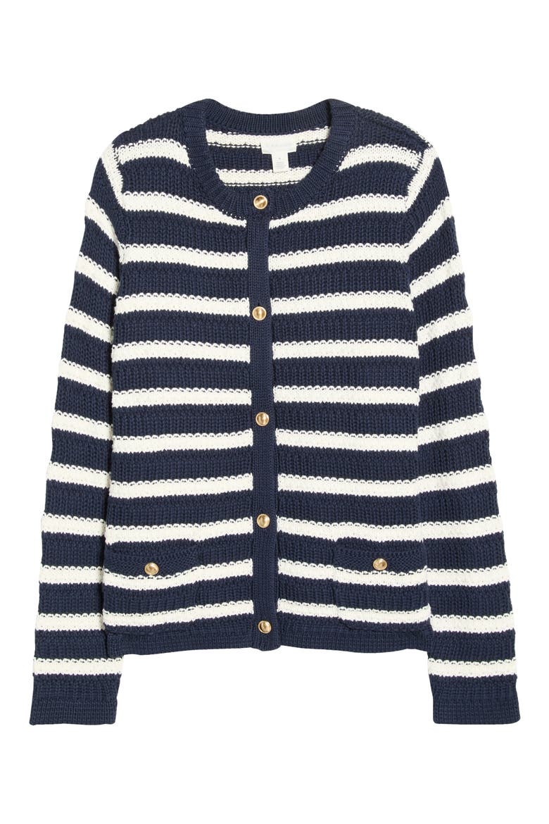 Stripe Rib Knit Button-Up Cardigan, Alternate, color, NAVY- IVORY PEGGY STRIPE