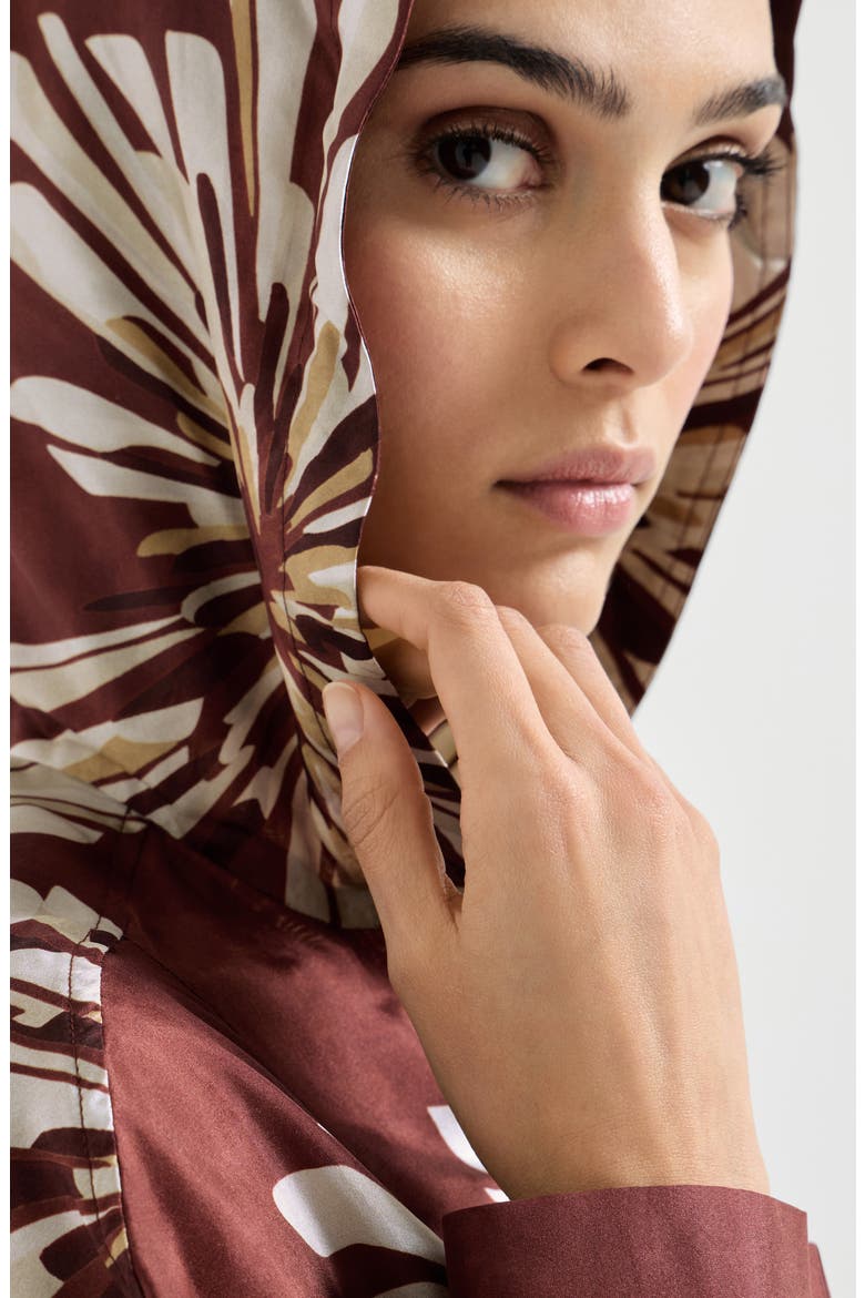 Bloom print pongee shirt, Alternate, color, Bordeaux