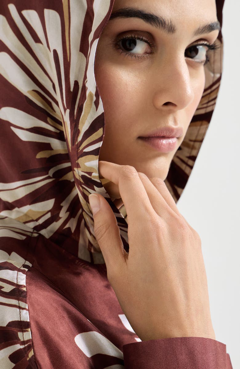 Brunello Cucinelli Bloom print pongee shirt, Alternate, color, Bordeaux