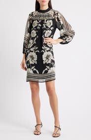 Halogen® Print Long Sleeve Shift Dress