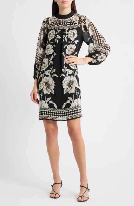 Halogen® Print Long Sleeve Shift Dress