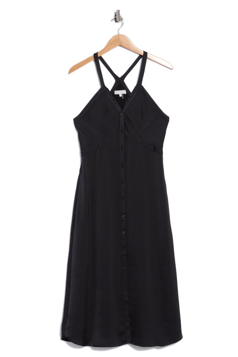 Cynthia Racerback Satin Shirtdress, Alternate, color, BLACK