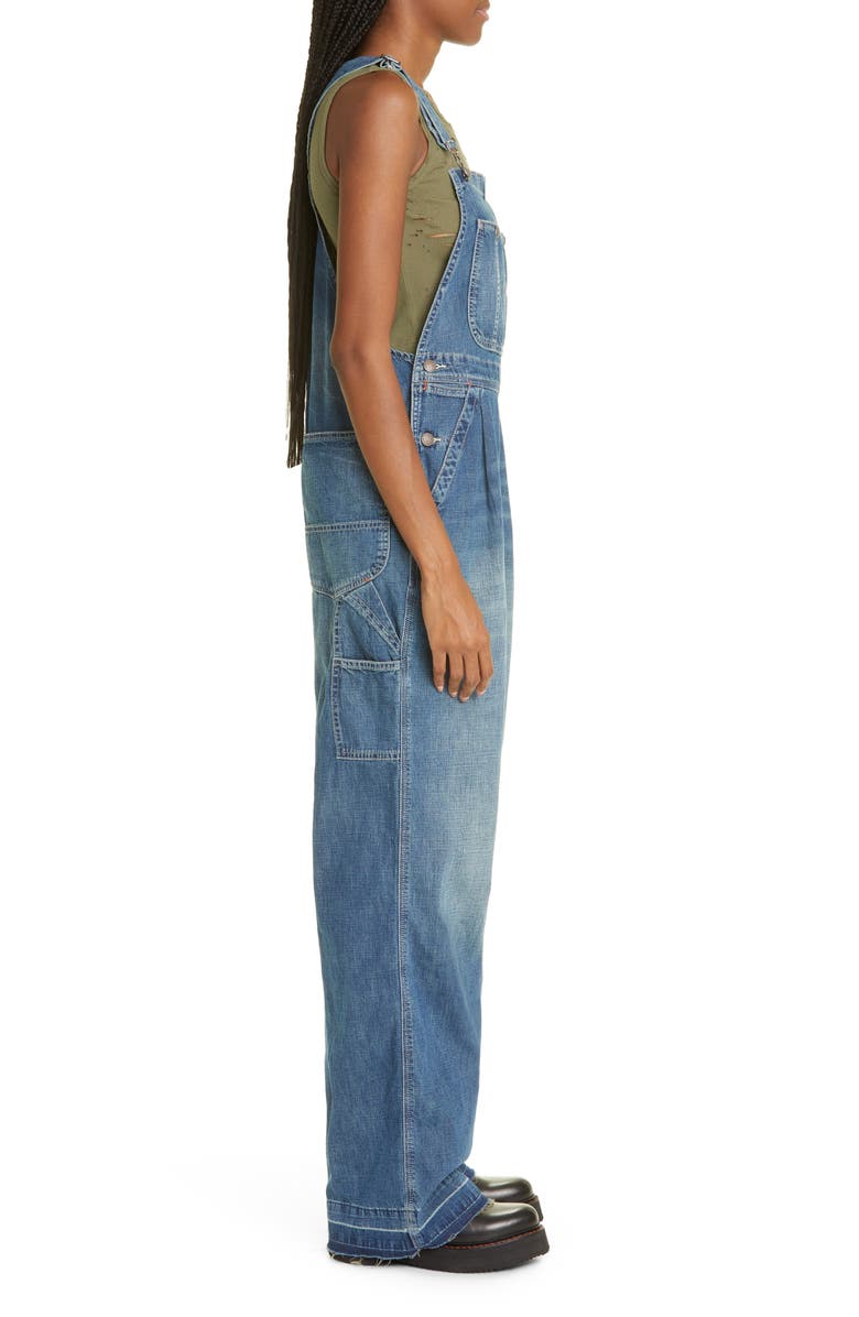R13 Damon Pleated Wide Leg Denim Overalls, Alternate, color,