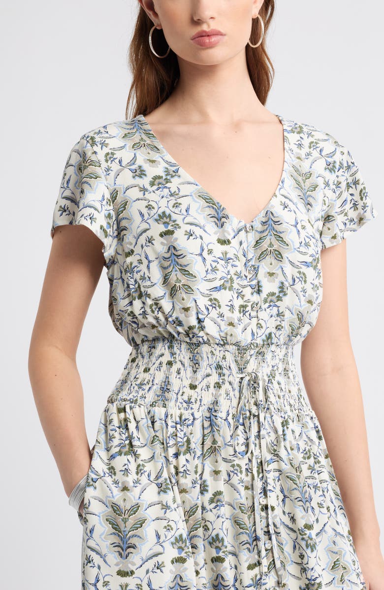 Treasure & Bond Print Smocked Waist Ruffle Hem Maxi Dress, Alternate, color, Ivory Shell Willow Floral