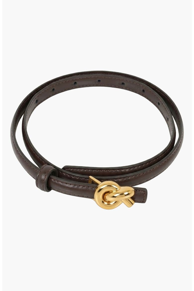 Knot Buckle Polished Detail Leather Belt, Main, color, Brown